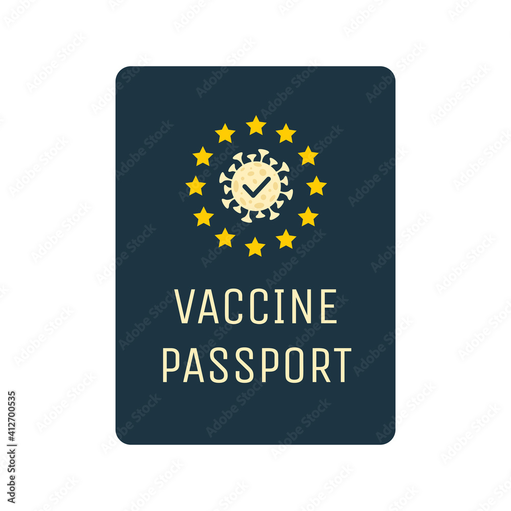 Vaccine passport black cover vector flat template. Passport with mark of vaccination and immunity from Coronavirus for safe travel around the world after global epidemic of Covid-19. Vaccine passport black cover vector flat template. Passport with mark of vaccination and immunity from Coronavirus for safe travel around the world after global epidemic of Covid-19.