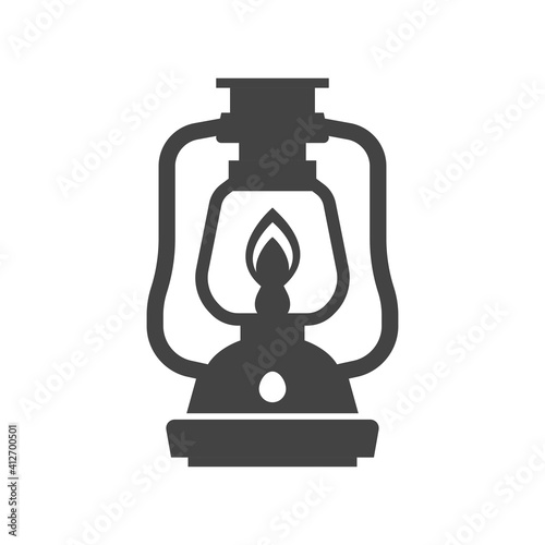 Gas lamp bold black silhouette icon isolated on white. Retro lantern for garden pictogram.