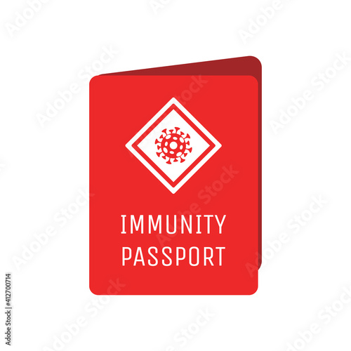 Red immunity passport cover vector flat template with sign of Coronavirus cell. Document with mark of immunity and vaccination for safe travel after global pandemic of Coronavirus Covid-19 outbreak.