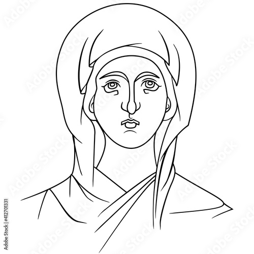 Fotografia beautiful byzantine icon virgin deva divine outline art vector illustration mary