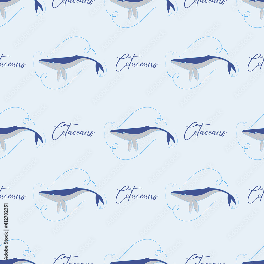 Obraz premium Whales with typography seamless pattern