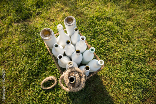 Bottle ring toss wedding favor outdoor game.  