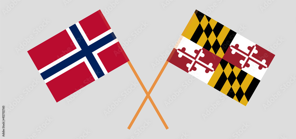 Crossed flags of Norway and the State of Maryland