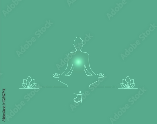 Design of a woman's silhouette in meditation position (Padmasana Lotus), in a minimalistic linear style