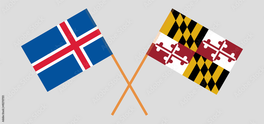 Crossed flags of Iceland and the State of Maryland