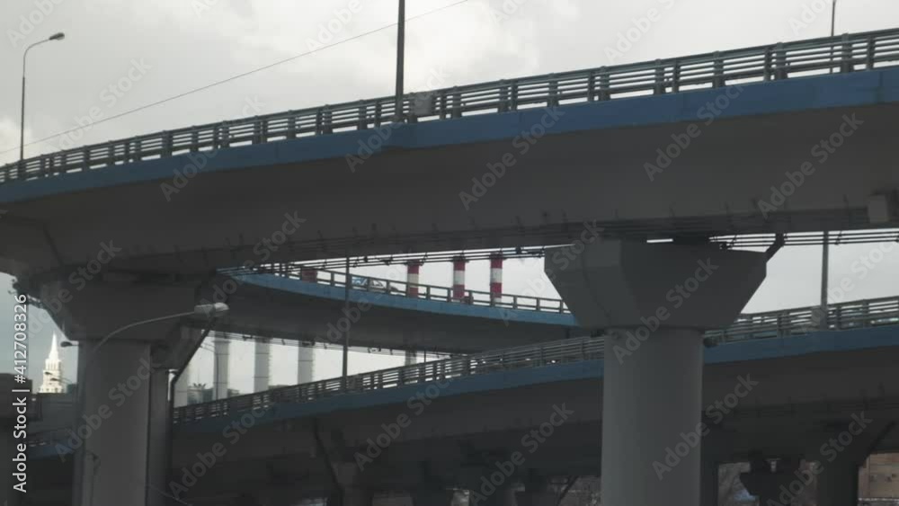 Industrial view from train window. Pipes of the thermal power plant and highways. Pollution of the environment. Industrial view from train window. Pipes of the thermal power plant and highways. Pollution of the environment.