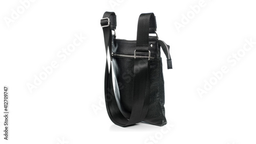 Classic black mens bag on a white background with