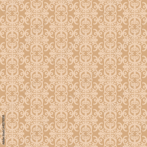 Seamless traditional ethnic Middle Asian, Kazakh or and arabian islamic vector pattern, damask ornate boho style vintage ornament in neutral beige colors for custom print and design.