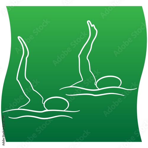 Synchronized swimming icon of a set. Green gradient line silhouette