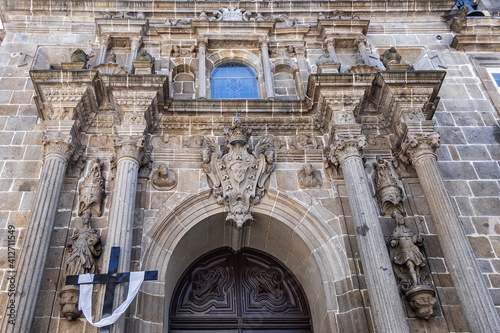 Architectural fragment of Misericordia Church (Igreja da Misericordia) in Braga city. Misericordia Church - Renaissance religious building (16th century) in historical center of city. Braga, Portugal.