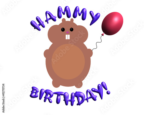 Happy Birthday from a Hamster With a Balloon Vector