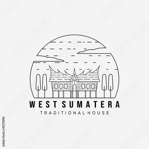 wooden cabin cottage linear logo vector illustration design. west sumatra traditional house icon photo