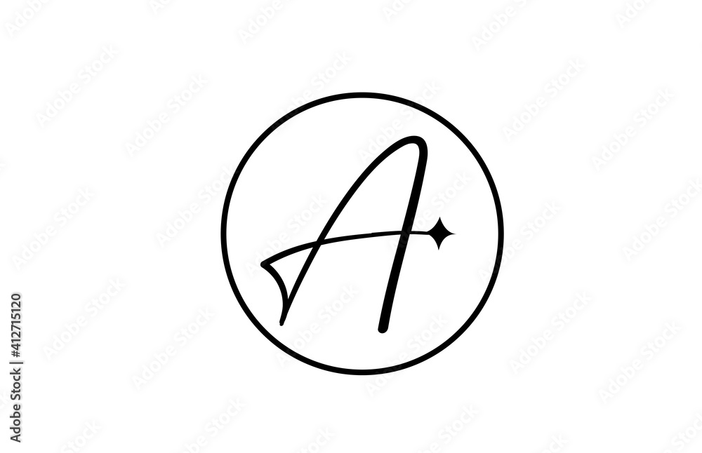 A alphabet letter logo for business with star and circle. Simple elegant lettering for company. Corporate identity branding icon design in white and black