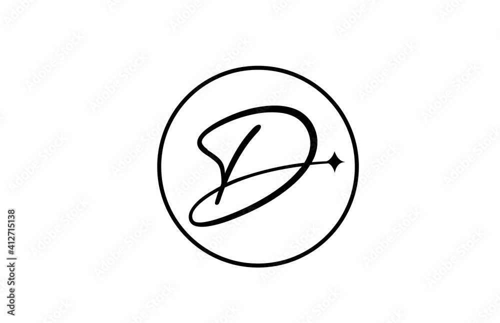 D alphabet letter logo for business with star and circle. Simple elegant lettering for company. Corporate identity branding icon design in white and black D alphabet letter logo for business with star and circle. Simple elegant lettering for company. Corporate identity branding icon design in white and black