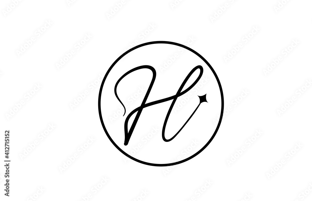 H alphabet letter logo for business with star and circle. Simple elegant lettering for company. Corporate identity branding icon design in white and black H alphabet letter logo for business with star and circle. Simple elegant lettering for company. Corporate identity branding icon design in white and black