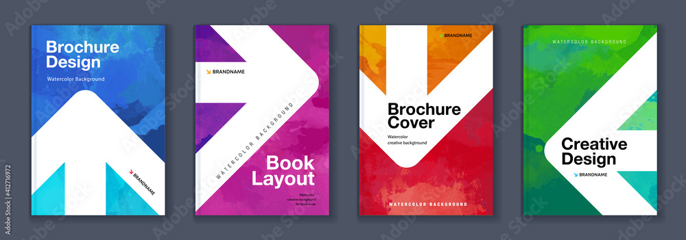 Watercolor A4 booklet colourful cover bundle set with arrow signs Watercolor A4 booklet colourful cover bundle set with arrow signs