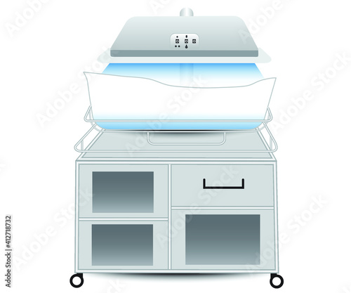 Illustration of phototherapy lamp use for jaundice newborn in the hospital . 