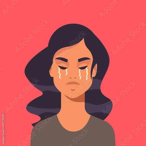 unhappy terrified girl crying stop violence and aggression against women concept portrait vector illustration © mast3r