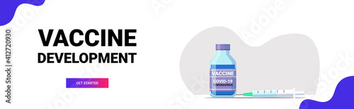 syringe and bottle vial of covid-19 vaccine injection vaccination immunization anti coronavirus disease healthcare medical concept horizontal vector illustration