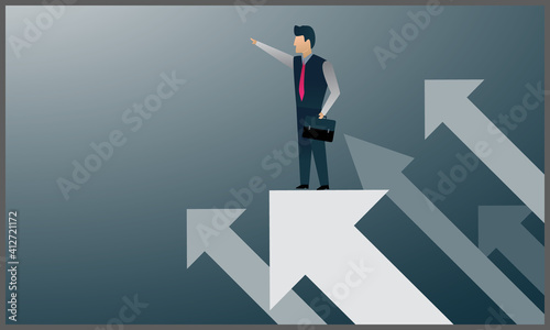 
vector illustration of businessman standing on arrow headed up, business concept
