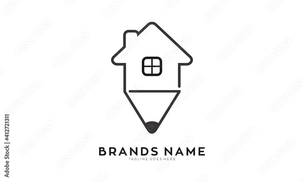 Creative pencil of home logo design Creative pencil of home logo design
