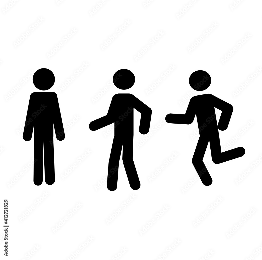 human figure sketch in motion stands, walks, runs isolated on a white background
