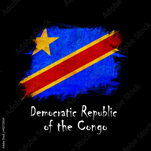 National flag of Democratic Republic of the Congo, abbreviated with cd; a realistic 3d image of the national symbol from an independent country painted on a black background with the countryname below photo