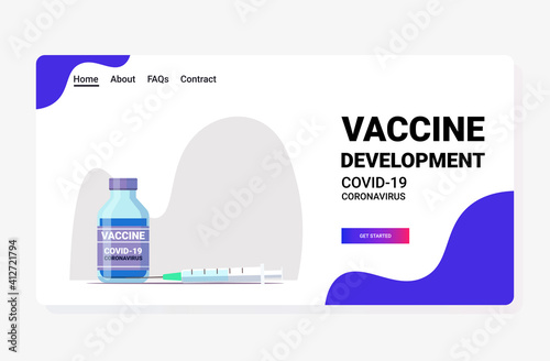 syringe and bottle vial of covid-19 vaccine injection vaccination immunization anti coronavirus disease healthcare medical concept horizontal vector illustration