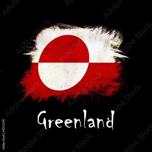 National flag of Greenland, abbreviated with gl; a realistic 3d image of the national symbol from an independent country painted on a black background with the countryname below photo