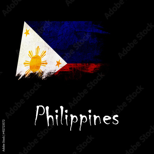 National flag of Philippines, abbreviated with ph; a realistic 3d image of the national symbol from an independent country painted on a black background with the countryname below photo