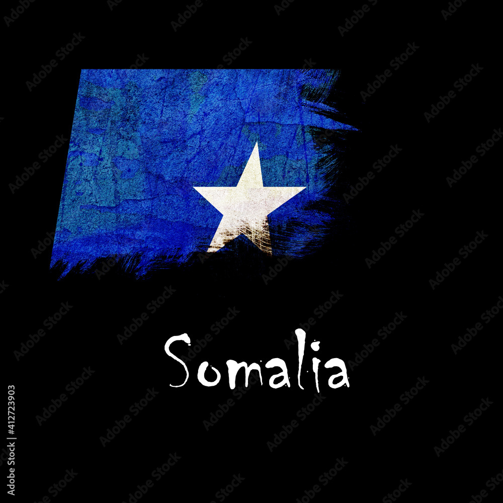 Obraz premium National flag of Somalia, abbreviated with so; a realistic 3d image of the national symbol from an independent country painted on a black background with the countryname below