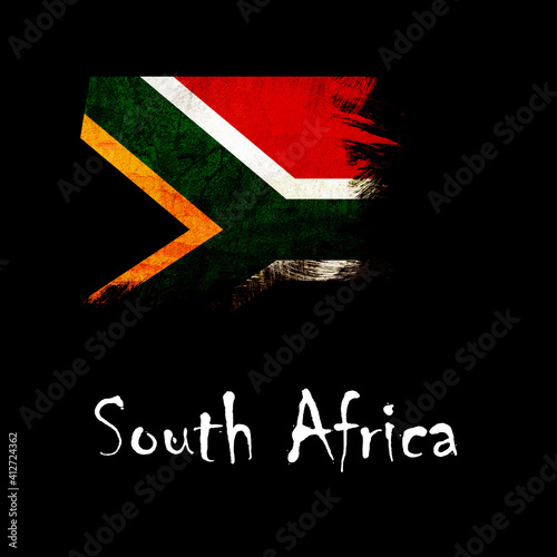 National flag of South Africa, abbreviated with za; a realistic 3d image of the national symbol from an independent country painted on a black background with the countryname below photo