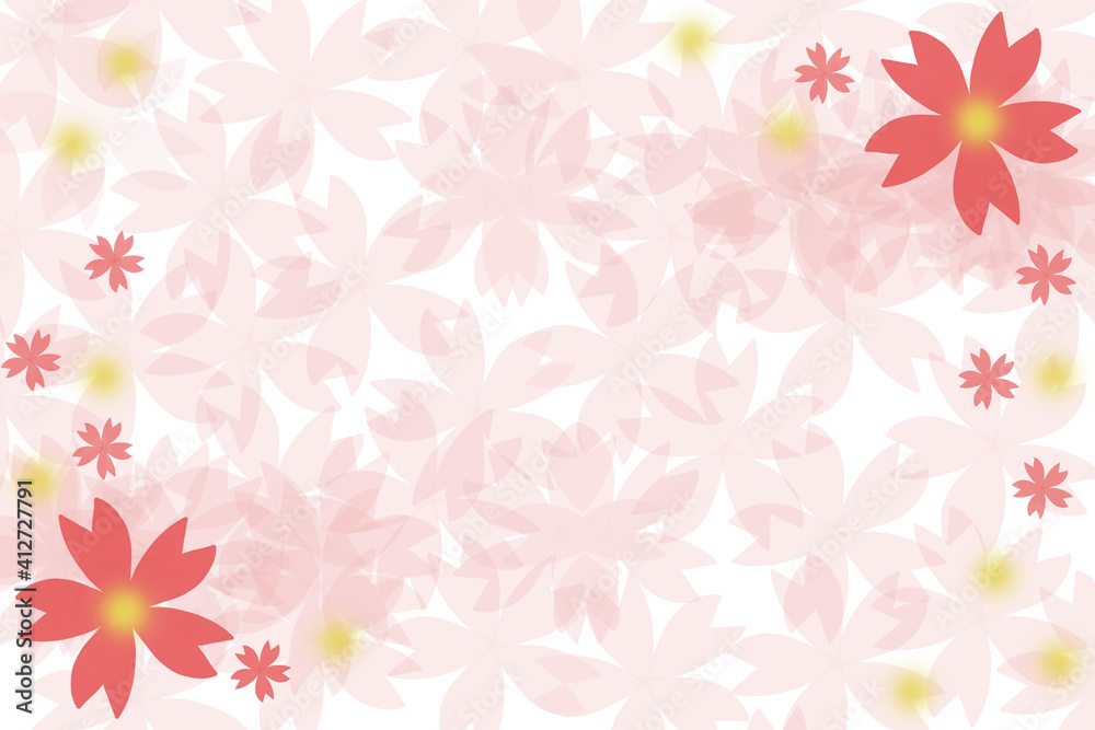 春　赤い桜と黄色