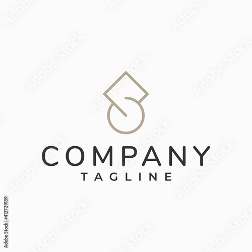 The logo design combines a rectangular and circular object that forms a negative space for the initials of the letter S with a monoline style.