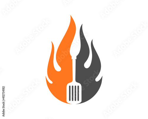 Spatula inside the fire flame logo