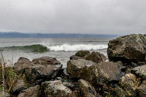 Big waves at Whiffen Spit in Sooke on Vancouver Island, BC photo