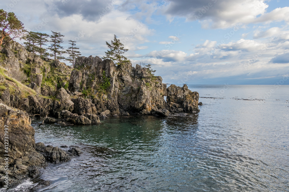 rocky coast of the sea at Creyke Point at East Sooke Regional Park on Vancouver Island