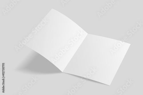 Realistic blank A4 bifold brochure for mockup. Paper illustration. 3D Render.