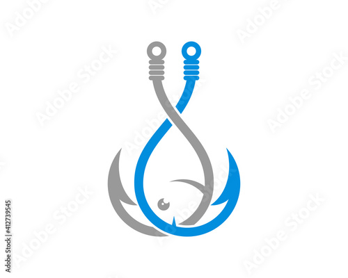 Fish with two hook connection logo