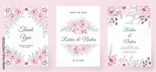 wedding invitation set with flower pink pastel