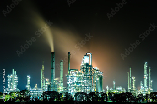 Night landscape of Omsk oil refinery in Russia