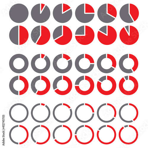 Loading circles red in flat style. Status bar icon. Presentation template. Vector set. Design element. Stock image. EPS 10.