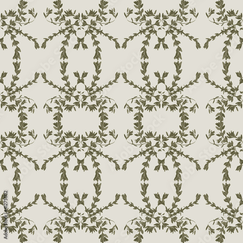 Vintage-inspired botanical thyme leaf repeat vector pattern.