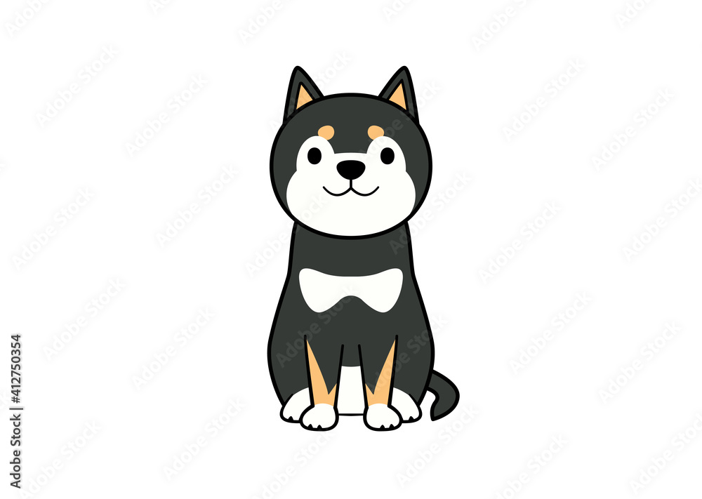 Naklejka premium 正面を向いて座る立ち耳犬のイラスト(カラー2)