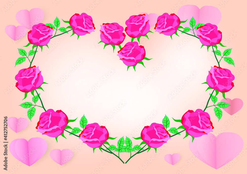 Rose Valentine's Day, Creative paper cut heart decorated background
