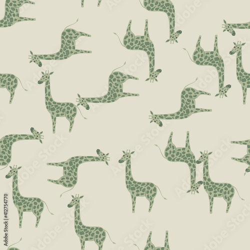 Random seamless pattern with grey hand drawn giraffe silhouettes print. Light background.
