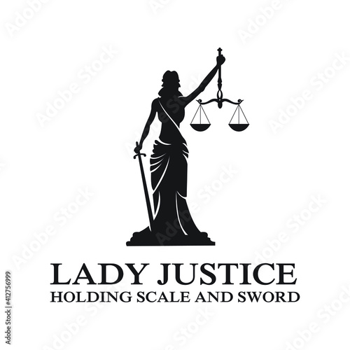 Lady Justice holding scale and sword scale logo exclusive design inspiration photo