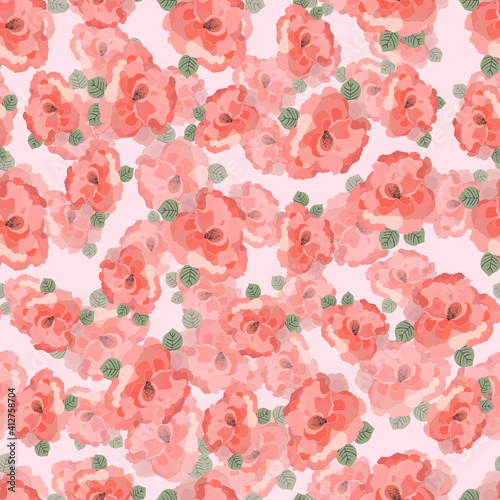 Floral seamless with hand drawn color roses. Cute summer background with flowers and leaves. Modern floral compositions. Fashion vector stock illustration for wallpaper, posters, card, fabric, textile