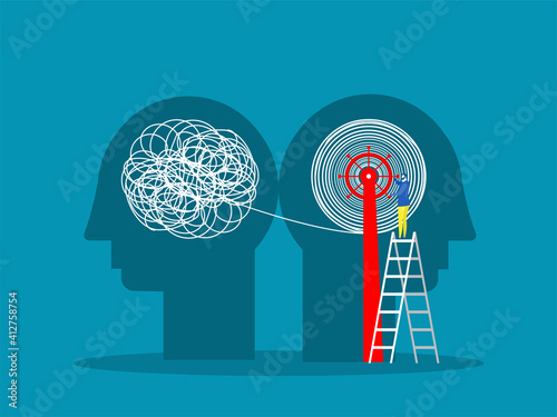The opposite mindset chaos and order in thoughts concept. vector illustration