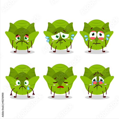Savoy cabbage cartoon character with sad expression